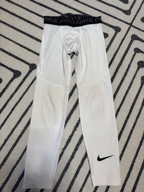 Nike White Kids Compression Leggings with Black Waistband